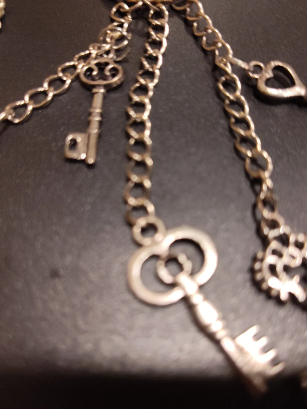 Silver Heart Key Charm Layered Necklace - Women Accessories